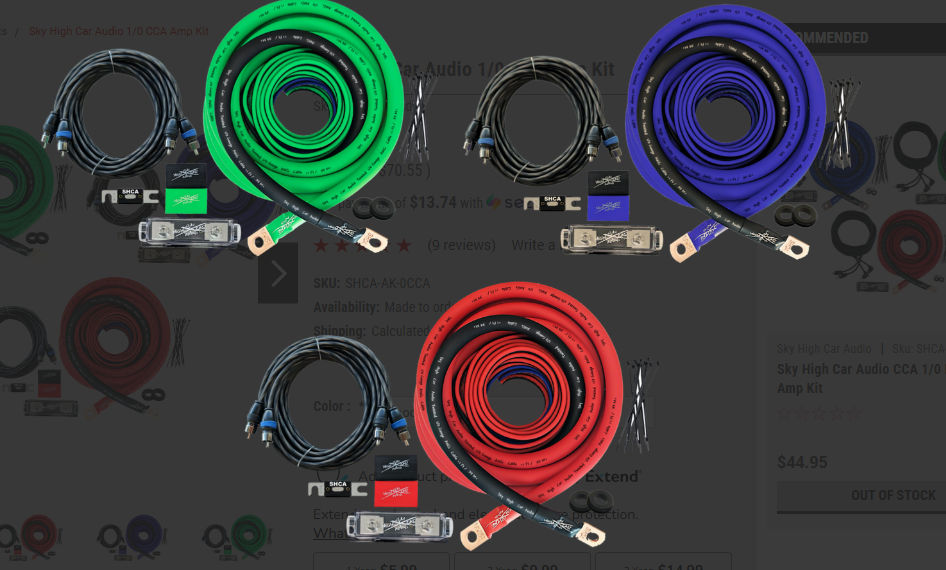 Sky High Car Audio 1/0 CCA Amp Kit