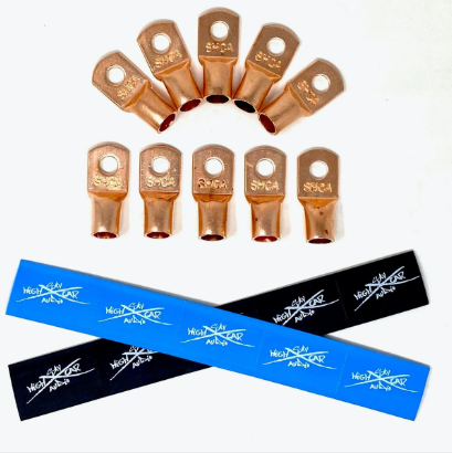 Sky High Car Audio 1/0 Gauge Copper or Tinned Copper Ring Terminals w/ Heat Shrink Tubing - 10 Pack