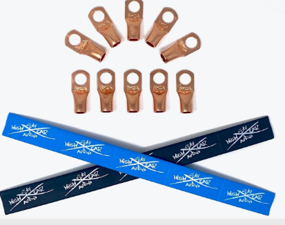 Sky High Car Audio 4 Gauge Copper or Tinned Copper Ring Terminals w/ Heat Shrink Tubing - 10 Pack